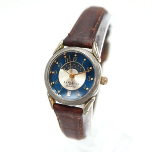 LA Express Women's Moonphase Watch 23mm Blue Silver Date Dial Leather Strap